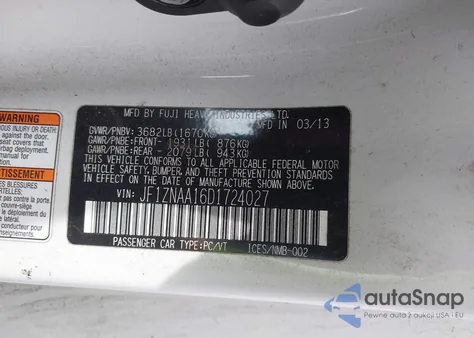 2013 Scion Fr-S z USA, uszkodzony, nr VIN JF1ZNAA16D1724027